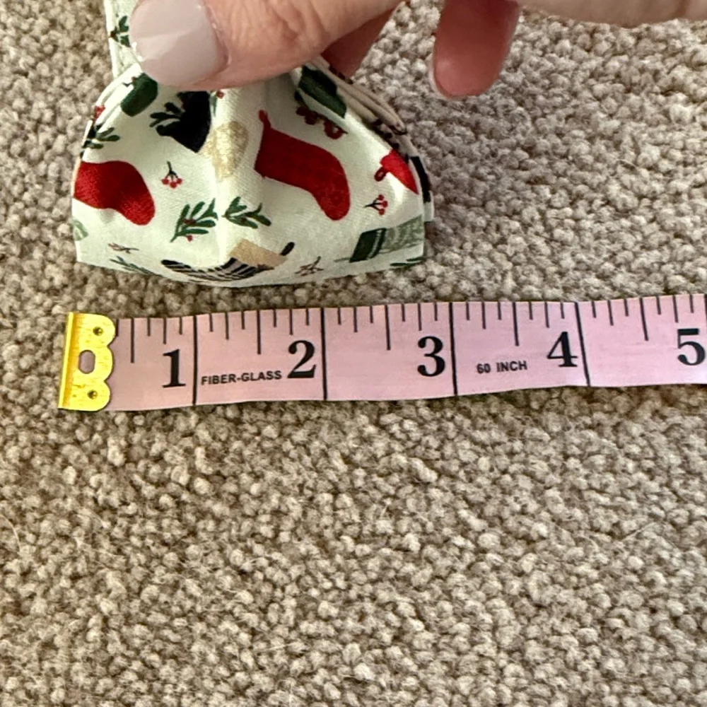 Holiday Cream Bow Tie Dog Collar with Red & Green Stocking Print
